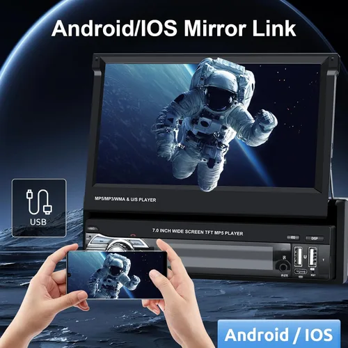 Miniatura 3 de Rimoody - Estéreo inalámbrico para automóvil con Bluetooth, pantalla táctil abatible de 7 pulgadas, reproductor MP5, compatible con Android Auto