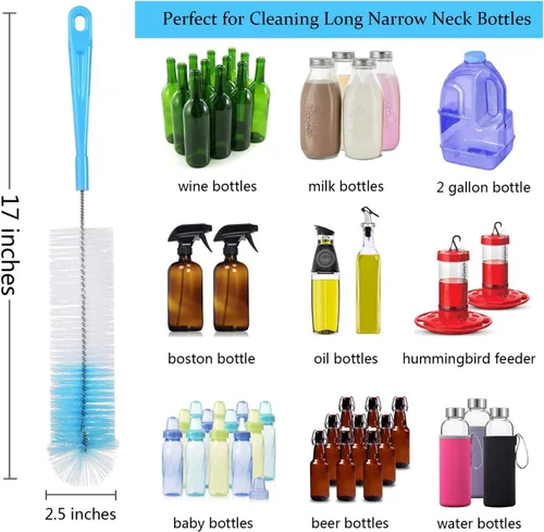 Miniatura 4 de ALINK Juego de 5 cepillos azules para botellas + cepillo de limpieza de drenaje de fregadero