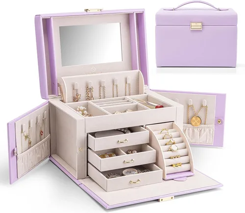 Miniatura 44 de vlando joyero organizador clásico de piel sintética con espejo y con llave