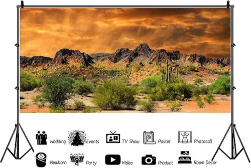 Miniatura 10 de Laeacco Telón de fondo de desierto desolado de 5 x 3 pies, montañas desgastadas, telón de fondo escénico, paisaje natural, puesta de sol, cactus