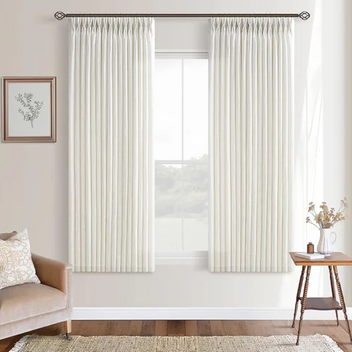 Miniatura 108 de TWODRAPES Cortinas de Lino Plisadas con Pinza Beige Blancas de 54 Pulgadas de Largo 2 Paneles para Comedor Cocina Dormitorio Plisadas Semi