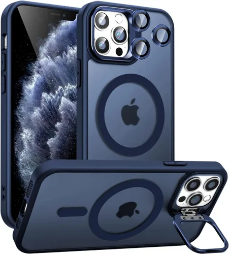 Miniatura 20 de Funda magnética para iPhone 11 con soporte, compatible con Magsafe, protección militar y protector de lente de cámara, funda translúcida mate