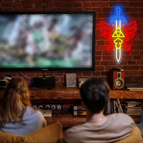 Miniatura 7 de Letrero de neón con espada para gamer, para decoración de pared, decoración de sala de juegos, regalos LOZ, espada maestra, letrero LED, decoración