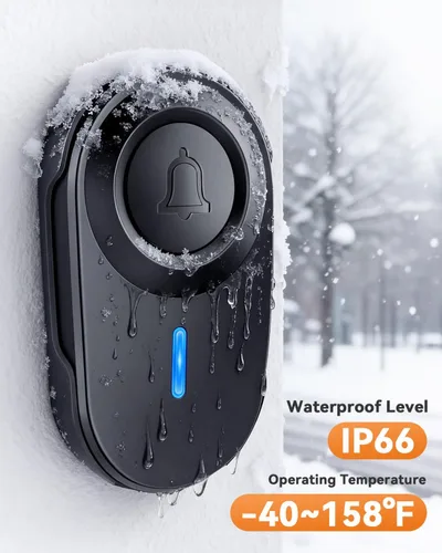 Miniatura 3 de Timbre inalámbrico, 1300 pies de largo alcance, 48 campanadas y 5 niveles de volumen, botón impermeable IP66, receptor enchufable con bocina