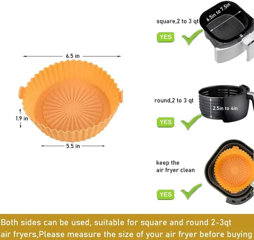 Miniatura 2 de Forros de silicona para freidora de aire de 2 cuartos de galón, paquete de 2 forros de silicona reutilizables para freidora de aire de 2 cuartos