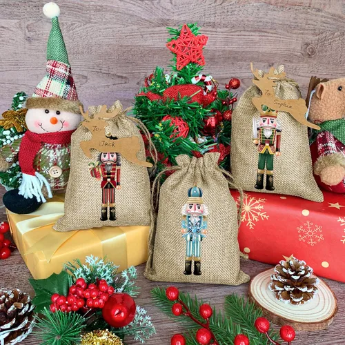 Miniatura 5 de BORAMDO Bolsas de Envolver de Lino Cascanueces de Navidad, 24 Piezas, Acuarela 12 Diseños, Pequeñas Bolsas de Dulces Golosinas para Suministros