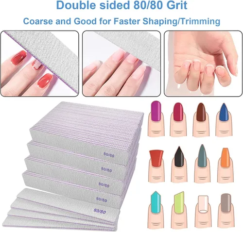 Miniatura 2 de Limas de uñas de grano 80/80 (100 unidades), tableros de esmeril gruesos para uñas acrílicas y uñas de gel, lima de uñas de doble cara de 80 granos