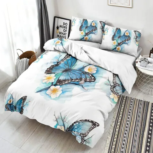 Miniatura 2 de CVHOUSE Funda de edredón de mariposa tamaño individual, juego de ropa de cama de acuarela azul, edredón de mariposa para niñas, niños y a6