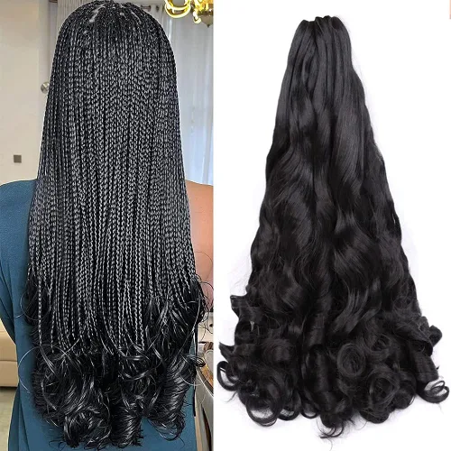 Cabello trenzado rizado francés negro de 22 pulgadas preestirado, paquete de 3 unidades, textura Yaki, trenzado con rizo español, extensión de