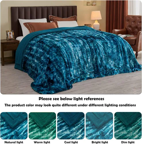 Miniatura 5 de NEWCOSPLAY Manta Tipo Throw de Piel Sintética Súper Suave para Sofá Azul Oscuro Sherpa Difusa de Felpa Cálida para Sofá Cama