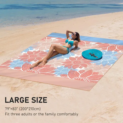 Miniatura 5 de HIHOHO Manta de playa impermeable a prueba de arena, extra grande, 79 x 83 pulgadas, 120 x 108 pulgadas, para 1-8 adultos, de secado rápido, Flor