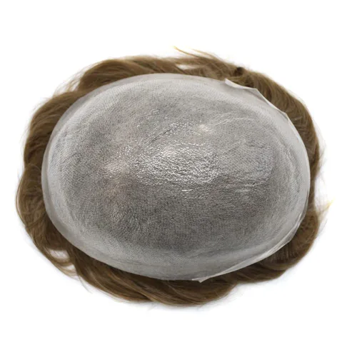 Miniatura 6 de Tupé de piel ultra fina para hombres pieza de cabello humano real sistema de reemplazo 0.002 in Mens Toupee Hairpiece para hombres V-Loop 8x10 80%
