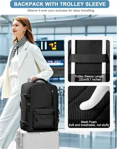 Miniatura 5 de VGCUB - Mochila grande para viaje, trabajo, negocios, mochila para laptop aprobada como equipaje de mano para vuelos, unisex, Negro -, Grande, Large