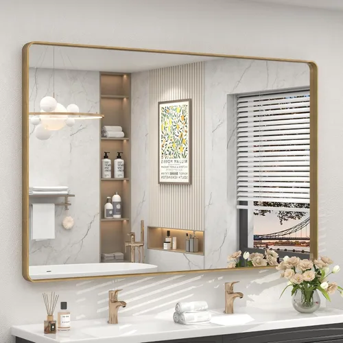 Miniatura 116 de Paquete de 2 espejos de baño con marco de metal negro de 22 x 30 pulgadas, espejo rectangular redondeado negro mate, antioxidante, se cuelga