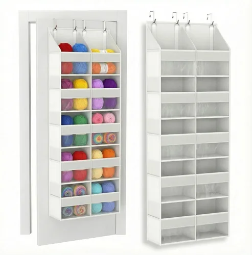 Miniatura 9 de Organizador de almacenamiento de hilo colgante de 5 niveles para colgar sobre la puerta, organizador de puerta colgante para tejer y suministros