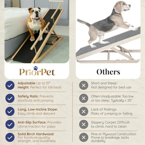 Miniatura 5 de Rampa para perros para cama - Rampa ajustable de madera de abedul PRIORPET para que los perros se suban a la cama: rampas para perros para camas