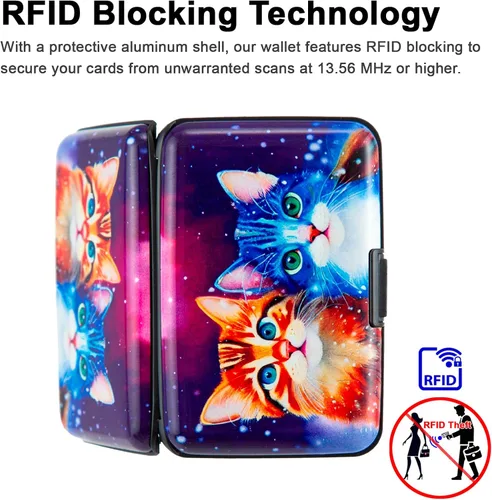 Miniatura 3 de Porta tarjetas de crédito pequeño con bloqueo RFID, cartera metálica delgada, mini, de aluminio, funda dura para mujeres y hombres