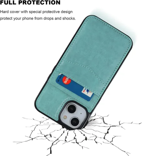 Miniatura 6 de KIHUWEY Compatible con iPhone 14 Funda Cartera con Soporte para Tarjeta de Crédito, Tapa de Cuero Premium con Cierre Magnético Atril Funda Verde