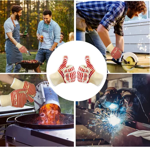 Miniatura 7 de Guantes para horno, resistentes al calor 540 grados Fahrenheit, guantes de parrilla, manipulador de superficies calientes, guantes de horno
