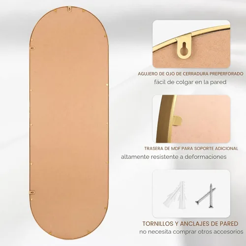 Miniatura 7 de Espejo de cuerpo completo ovalado, espejo de pie grande con marco de cuentas de metal, para colgar, espejo de vestidor para dormitorio, sala