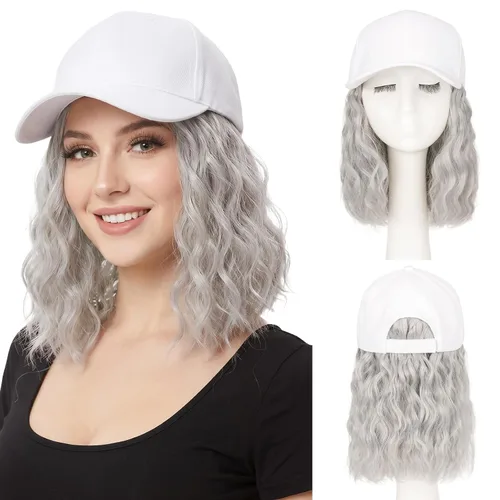 Miniatura 34 de SEGO Gorra de béisbol con extensiones de cabello para mujer, resistente al calor, sintético, 6 pulgadas, ajustable, corta, recta, peluca de repuesto
