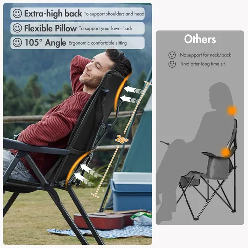 Miniatura 4 de Portal Silla reclinable de campamento con respaldo ajustable plegable para adultos, portátil, respaldo alto, de gran tamaño, 350 libras (negro)