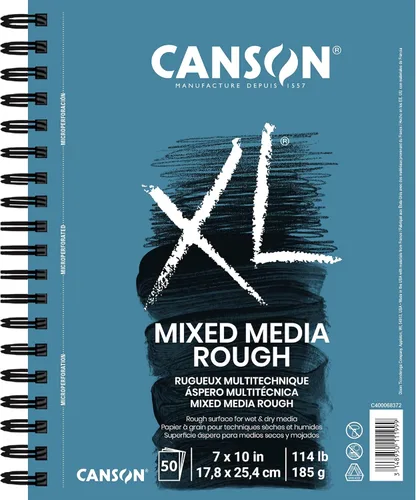Canson XL Series Cuaderno de Media Mix, Textura Rugosa, Alambre Lateral, 7x10 pulgadas, 50 Hojas – Papel de Arte Grueso para Acuarela, Gouache,