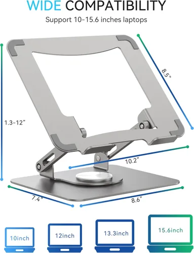 Miniatura 3 de SOUNDANCE Soporte para laptop con base giratoria de 360°, elevador ergonómico para computadora para escritorio, altura ajustable multiángulo, Gris