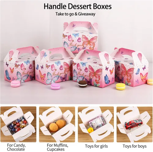 Miniatura 2 de Giiffu Cajas de regalo de agradecimiento – Paquete de 12 elegantes cajas de regalo florales a dos aguas con asas, perfectas para bodas, baby shower