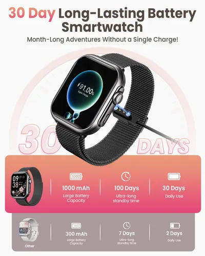 Miniatura 2 de Reloj inteligente para mujeres y hombres Fitness: 1.85 "Reloj inteligente con 30 días+duración de la batería hace/recibe llamada, frecuencia