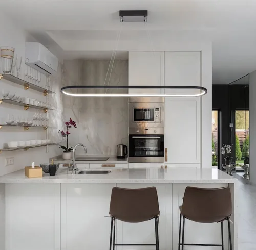 Miniatura 6 de MADEM Candelabro LED moderno, 39.4 pulgadas, luz lineal negra, luz colgante de mesa de billar, lámpara colgante regulable 3CCT para comedor, cocina