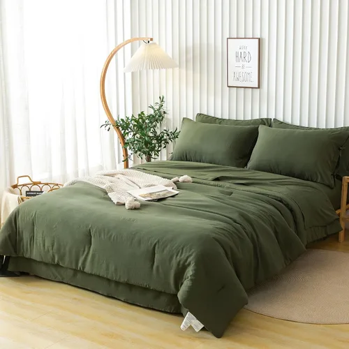 Miniatura 18 de COTTEBED Juego de ropa de cama ultrasuave tamaño Queen con edredón y sábanas - Uso para todas las estaciones, 7 piezas en una bolsa, juego de Verde