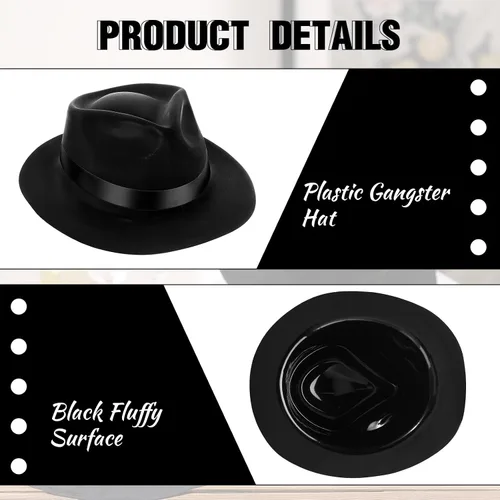 Miniatura 4 de Xtinmee 48 sombreros de fiesta de gángsters de plástico para caballeros, sombreros de disfraz para adultos de los años 20 para hombres