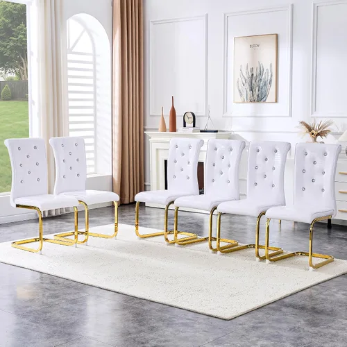 Miniatura 14 de gopop Juego de 2 sillas de comedor Juego de sillas de cocina modernas Cojín de piel sintética Patas de metal de alta resistencia Respaldo