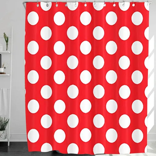 Miniatura 2 de Juego de cortinas de ducha con diseño de lunares, color rojo y blanco 22