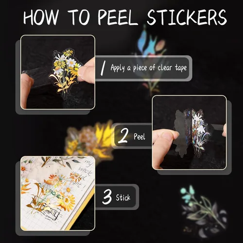 Miniatura 6 de Dizdkizd Juego de calcomanías holográficas de flores y hojas, 240 calcomanías doradas para álbumes de recortes, pequeñas calcomanías florales