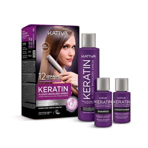 Miniatura 10 de Kativa Anti-Frizz Xtreme Care, tratamiento alisador de uso doméstico con queratina y cupuaçu, reconstruye el cabello dañado y alisa las ondas