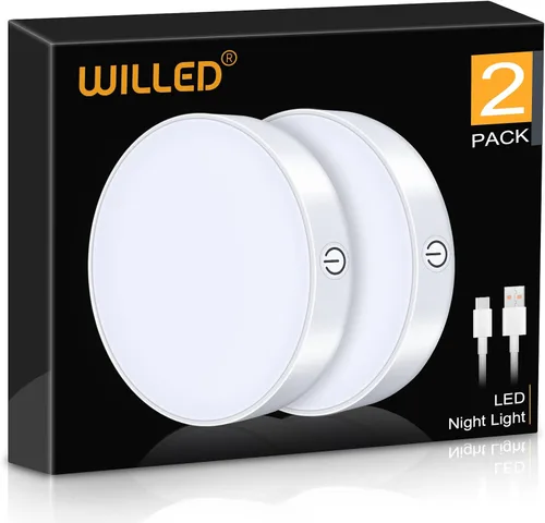 WILLED Luz LED táctil regulable con batería incorporada de 1000mAh, luces recargables con encendido táctil para armario, portátil, adhesiva