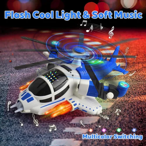 Miniatura 5 de Helicóptero de juguete con luces para niños pequeños, avión de juguete giratorio 360° con música y Bump & Go, regalo de cumpleaños para niños de 3 a