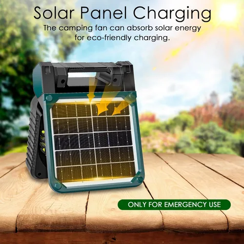 Miniatura 3 de Sendowtek Ventilador de batería portátil para acampar con panel solar, ventilador recargable de 10400 mAh con temporizador, luz LED, pequeños