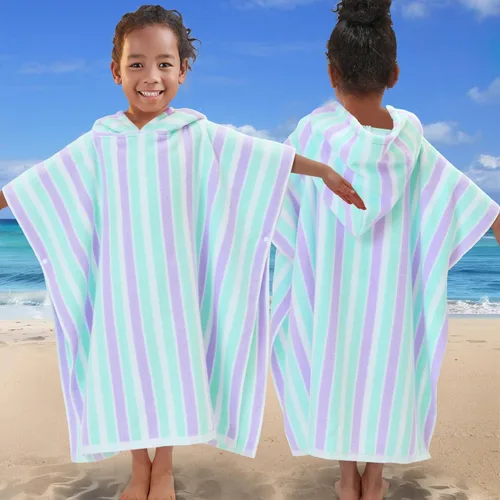 Miniatura 7 de VOOVA & MOVAS Poncho toallas para niños (4-8 años), de secado rápido, ligeras, absorbentes, de algodón, con capucha, bata para piscina, natación