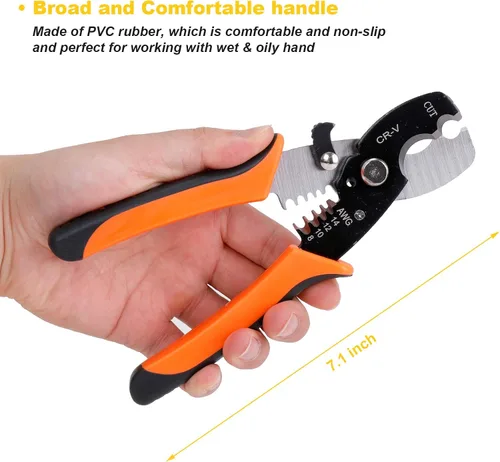 Miniatura 5 de Pelacables de 7 pulgadas 10-22 AWG, herramienta de pelado de alambre de cobre y herramienta manual multifunción, diseño de mango profesional