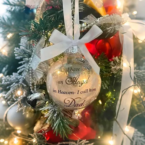 Miniatura 2 de Adornos de bola para árbol de Navidad, bola de plumas transparente, adorno conmemorativo de ángel, tengo un ángel en el cielo, lo llamo papá