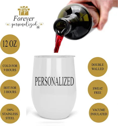 Miniatura 3 de Vaso de vino personalizado, regalo de vaso de vino, vasos de vino de acero inoxidable, paquete de 2 unidades de 12 onzas y 1 botella de vino Gris