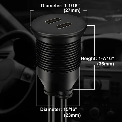 Miniatura 5 de Cable de doble puerto USB 3.0 macho a tipo C 3.0 hembra, 2 puertos, para montaje en coche, camión, barco, motocicleta, salpicadero, panel, 3 pies