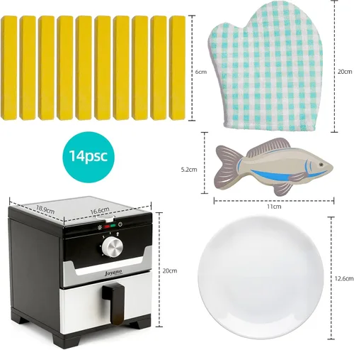 Miniatura 2 de Freidora de aire de madera, 15 piezas, juego de olla a presión de 18 piezas para niños, juguete de cocina con accesorios de alimentos, utensilios