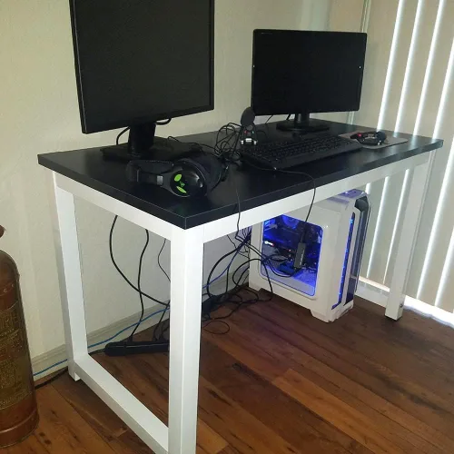 Miniatura 6 de G-PLUS Escritorio de computadora de 47.2 pulgadas, mesa de oficina de madera, estilo moderno y simple, para computadora portátil, mesa de estudio
