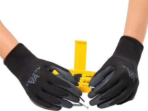 Miniatura 2 de ACKTRA Guantes de trabajo de seguridad de nailon recubierto, 12 pares, muñequera de punto, multiusos, para hombres y mujeres, WG008 poliéster negro