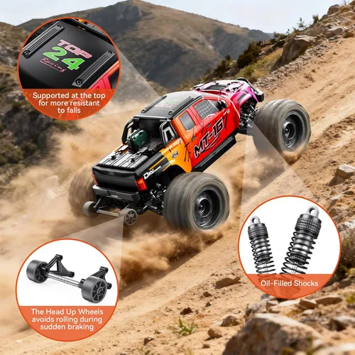 Miniatura 4 de 1/16 80km/h Camión RC sin escobillas 4WD, Coches de control remoto todo terreno actualizables con batería 3S, Camión RC todoterreno rápido Rojo