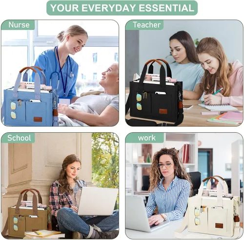 Miniatura 2 de Bolso grande de lona con compartimentos y cremallera para mujer de KKXIU, bolso cruzado, de trabajo, bíblico, de mensajero con bolsillos